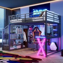 STILVORA Hochbett 140×200 Jugendbett mit Kleiderschrank,Tisch,Metallbett günstig online kaufen