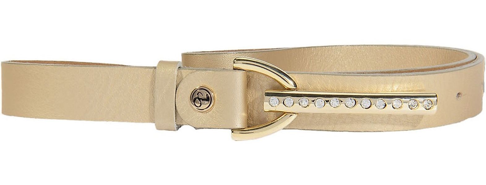 Silbergift Ledergürtel, Metallic-Look, mit Strass-Steinen besetzt, Logo-Pin günstig online kaufen