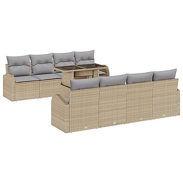 vidaXL Loungesofa 9-teiliges Garten Sofa Set mit Kissen Beige Poly Rattan, günstig online kaufen