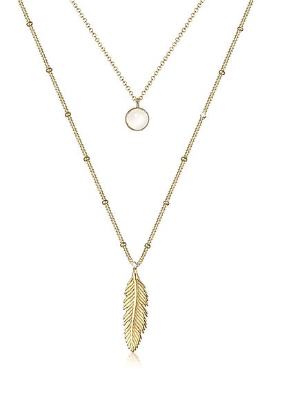 Elli Gliederkette Layer Feder Mondstein Weiß günstig online kaufen