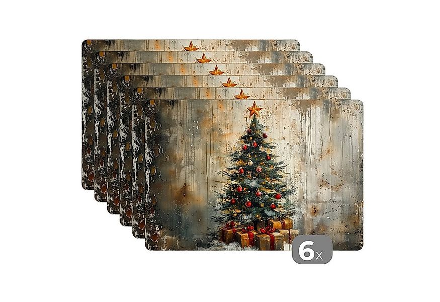 MuchoWow Platzset Weihnachtsbaum - Vintage - Weihnachten - Geschenk, (6-St) günstig online kaufen