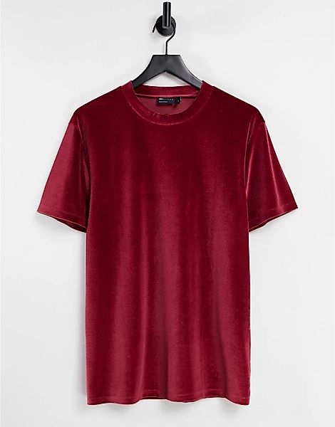 ASOS DESIGN – T-Shirt aus Velours in Burgunderrot günstig online kaufen