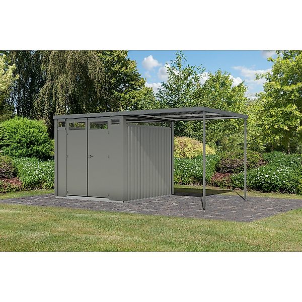 Karibu Gartenhaus Amato 2 m. Anbaudach Graualuminium 218 x 231 x 229 cm günstig online kaufen