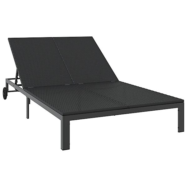 vidaXL Doppel-Sonnenliege mit Kissen und Rädern Schwarz Poly Rattan 4200413 günstig online kaufen
