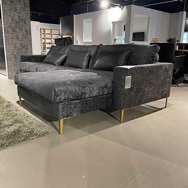 WK WOHNEN Ecksofa Ecksofa Indigo Stoff 23093 Mit 3 Lederkissen Und Kopfstüt günstig online kaufen