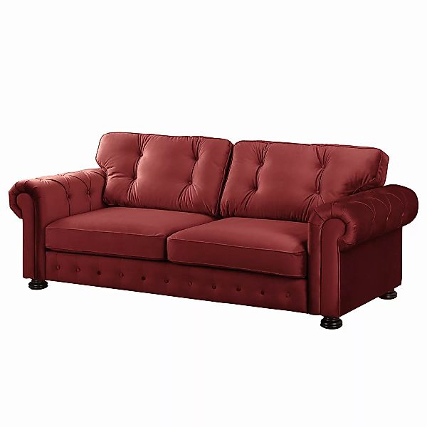 home24 Velvet Studio Sofa Marau 3-Sitzer Rot Samt 250x93x100 cm günstig online kaufen