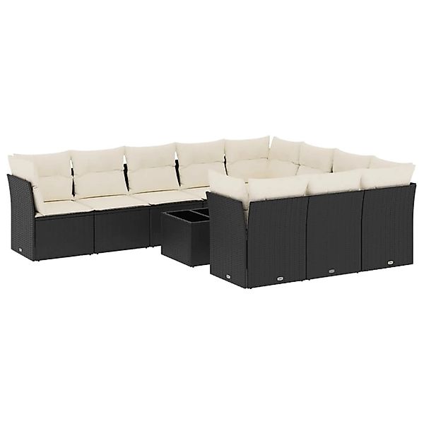 vidaXL 11-Tlg Garten-Sofagarnitur mit Kissen Schwarz Poly Rattan 3218226 günstig online kaufen