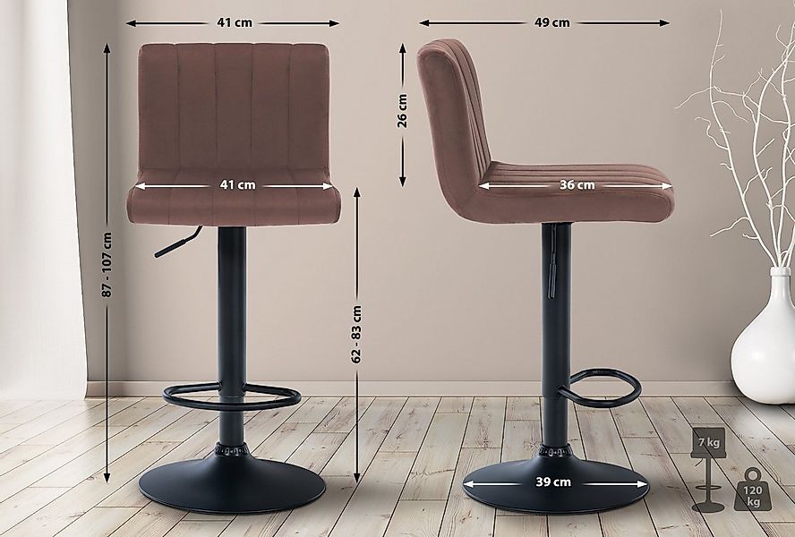 CLP Barhocker Jamie, mit Samt-Bezug, höhenverstellbar und drehbar günstig online kaufen