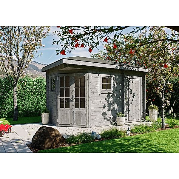 Fjordholz 5-Eck Gartenhaus Modell Evelyn 1D Grau Imprägniert günstig online kaufen