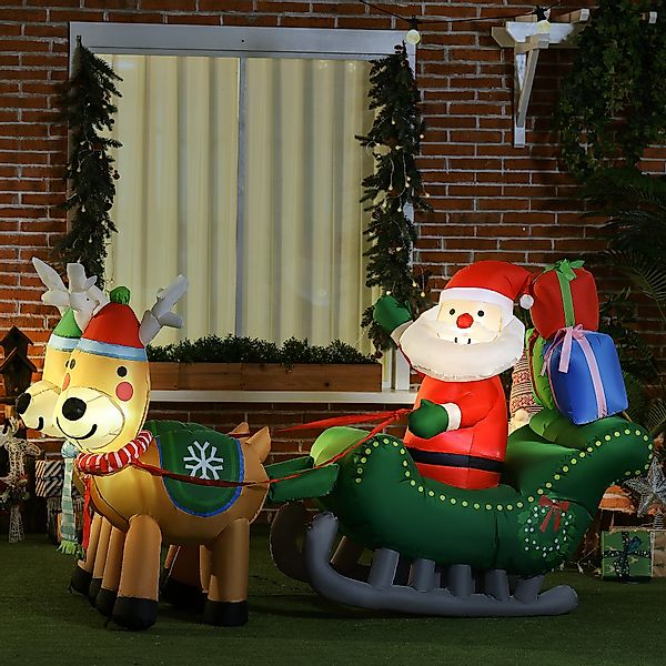 HOMCOM Weihnachtsfigur Aufblasbarer Weihnachtsmann mit Rentieren günstig online kaufen