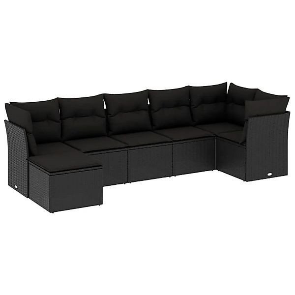 vidaXL 7-Tlg Garten-Sofagarnitur mit Kissen Schwarz Poly Rattan 3249804 günstig online kaufen