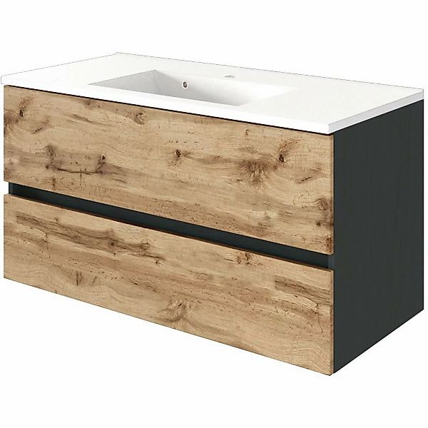 Held Möbel Einzelwaschtisch Bari 100 cm Eiche Natur Matt mit Softclose günstig online kaufen