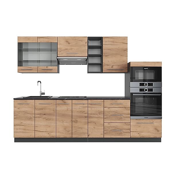 Vicco Fame-Line Küchenzeile Goldkraft Eiche/Anthrazit 280 cm ohne Arbeitspl günstig online kaufen