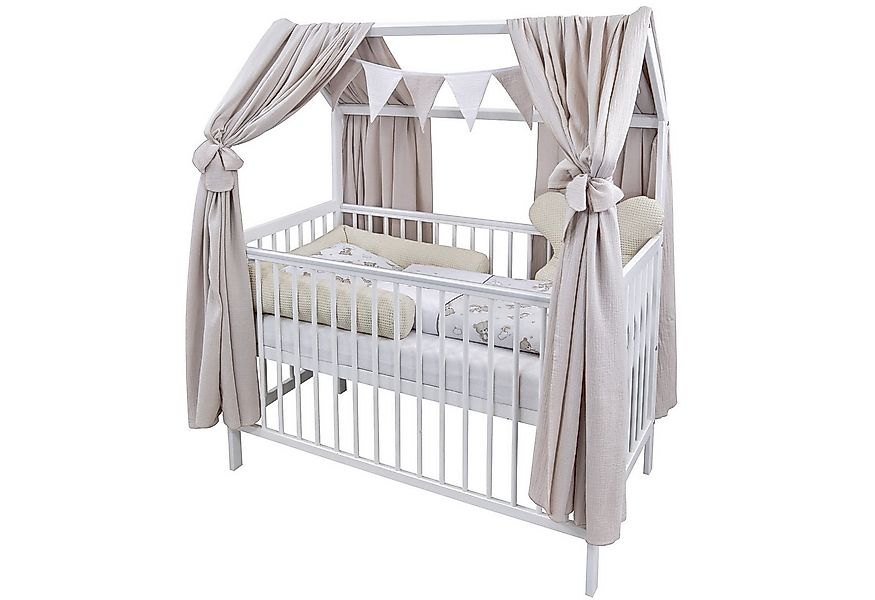 Baby-Delux Komplettbett Hausbett Babybett Komplettset Waffelpique Musselin, günstig online kaufen