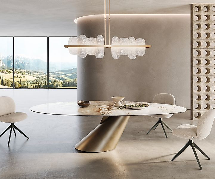 Esstisch Edge Oval 280x130 Keramik Minas Melange Weiß-Beige Cono Metallic G günstig online kaufen