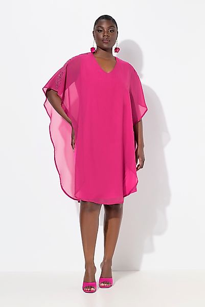Ulla Popken Cocktailkleid Chiffonkleid doppellagig V-Ausschnitt günstig online kaufen