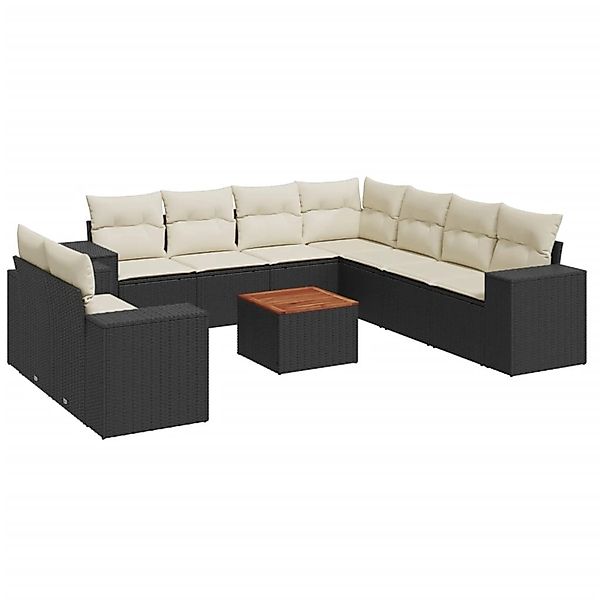 vidaXL 10-Tlg Garten-Sofagarnitur mit Kissen Schwarz Poly Rattan 3257841 günstig online kaufen