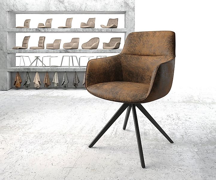 Drehstuhl Pejo-Flex Braun Antik Kreuzgestell kantig Schwarz 180° drehbar günstig online kaufen