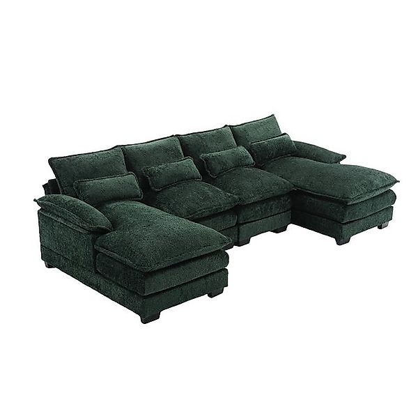 KLAM HOME Sofa Modernes U-förmiges 4-Sitzer Sofa mit Lendenkissen und Holzs günstig online kaufen