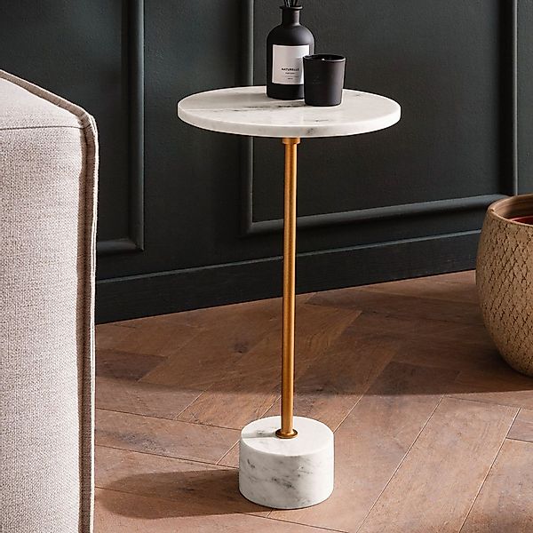 FINEBUY Beistelltisch FB107536 Anstelltisch Echter Marmor Ø 30 cm Wohnzimme günstig online kaufen