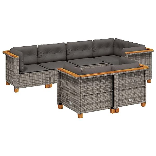 vidaXL 7-Tlg Garten-Sofagarnitur mit Kissen Grau Poly Rattan 3261882 günstig online kaufen