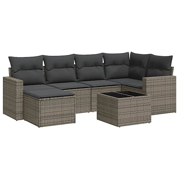 vidaXL 7-Tlg Garten-Sofagarnitur mit Kissen Grau Poly Rattan 3251607 günstig online kaufen