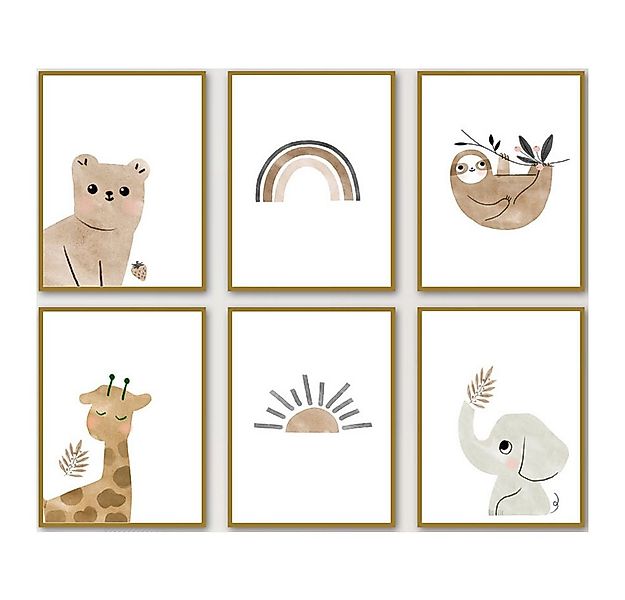 Pippolipo Poster Bilder Kinderzimmer Deko Babyzimmer Wohnzimmer A4, (6er Se günstig online kaufen