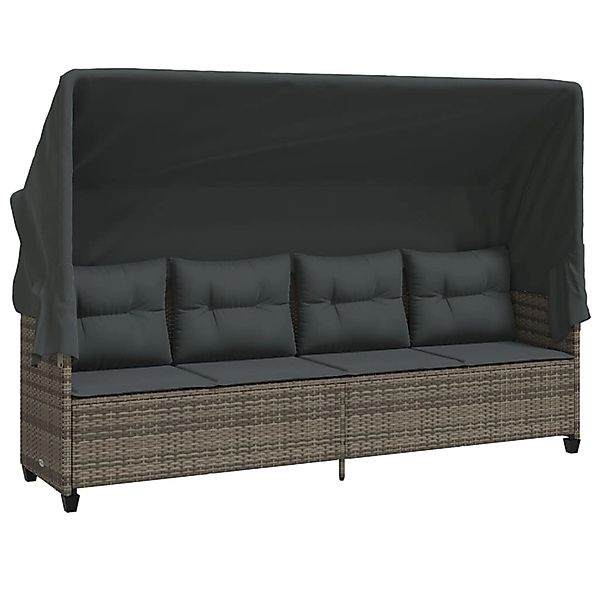 vidaXL Sonnenliege mit Dach und Kissen Grau Poly Rattan 368337 günstig online kaufen