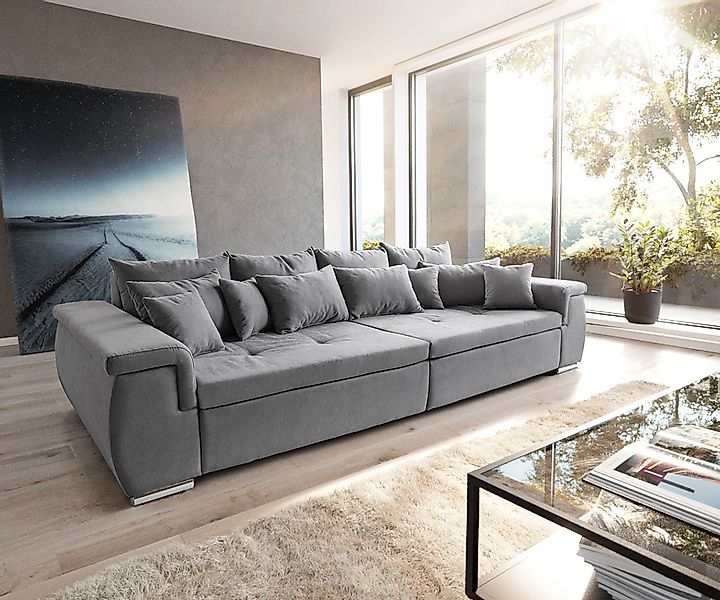Sofa Navin 275x116 cm Grau Couch mit Kissen günstig online kaufen