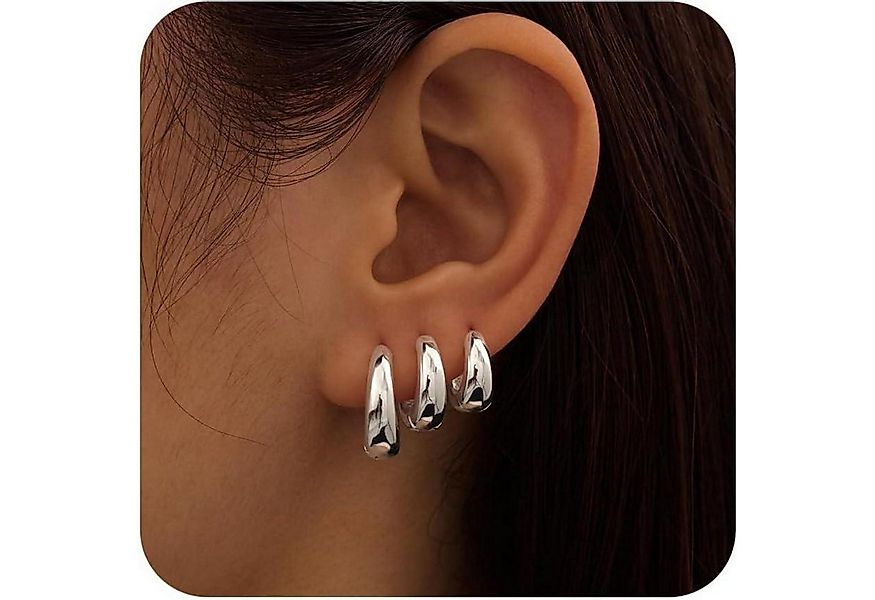 LuxusKollektion Schmuckset 3 Paar Creolen Silber 925/Gold Damen Ohrringe Se günstig online kaufen