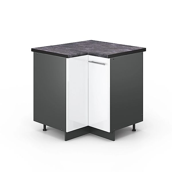 Vicco Eckunterschrank Fame-Line Weiß Hochglanz/Anthrazit 81 cm AP Anthrazit günstig online kaufen