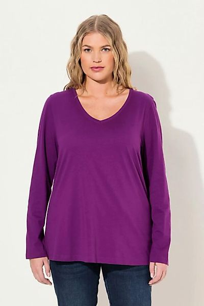 Ulla Popken Rundhalsshirt Shirt Slim V-Ausschnitt Langarm günstig online kaufen