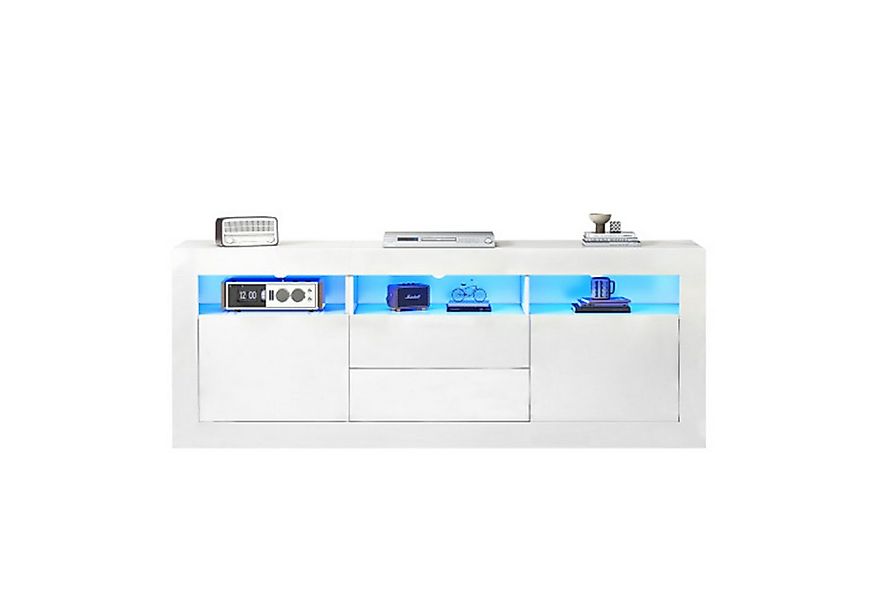 Celya TV-Schrank TV-Schrank 160x35x60cm mit LED, 3 Fächer, 2 Türen, 2 Schub günstig online kaufen