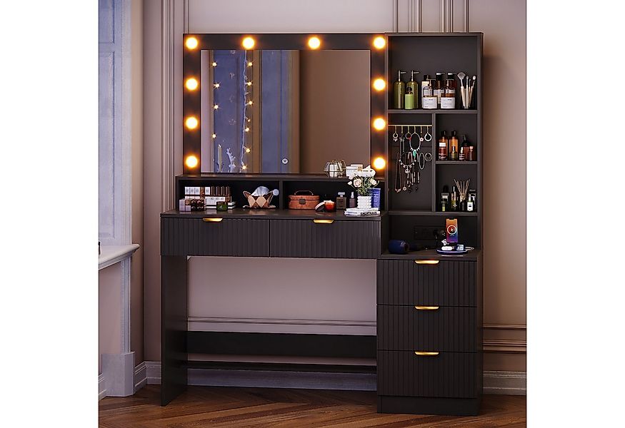 HOMALL Schminktisch Vertikale Streifen mit 5 Schubladen und 7 offenen Fäche günstig online kaufen