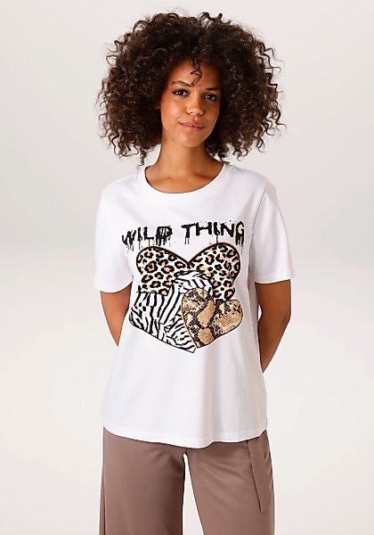 Aniston CASUAL T-Shirt mit Herzen, Animal-Drucken und Statement-Schriftzug günstig online kaufen