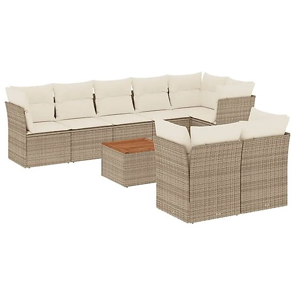 vidaXL 9-Tlg Garten-Sofagarnitur mit Kissen Beige Poly Rattan 3256065 günstig online kaufen