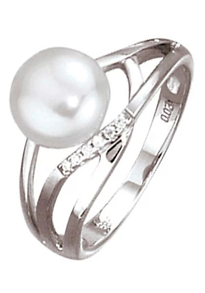 JOBO Diamantring, 585 Weißgold mit Perle und 6 Diamanten günstig online kaufen