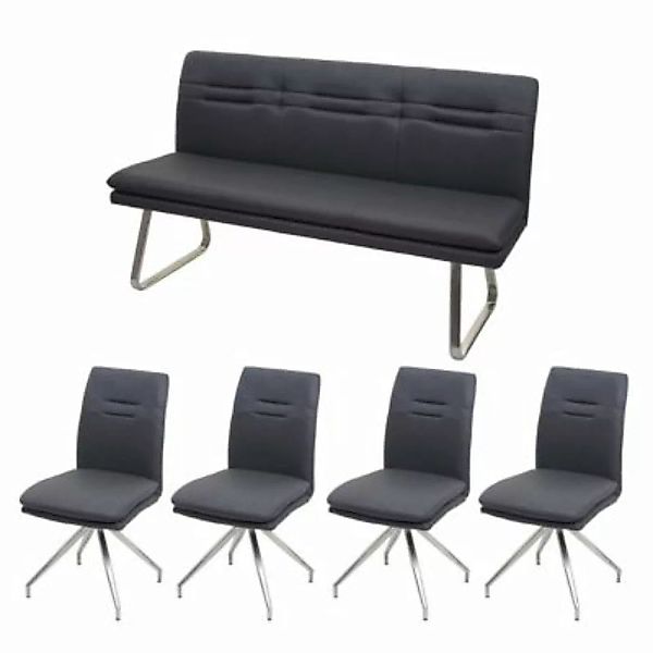 HWC Mendler Esszimmer-Set, 4x Stuhl und 1x Sitzbank 160 cm grau günstig online kaufen
