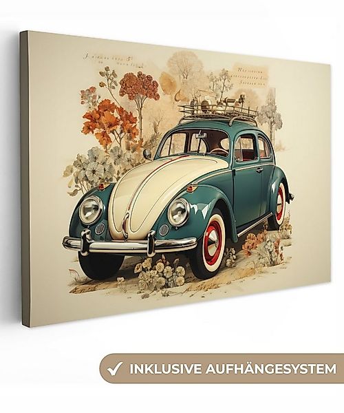 OneMillionCanvasses® Leinwandbild Oldtimer - Auto - Pflanzen - Blau - Licht günstig online kaufen