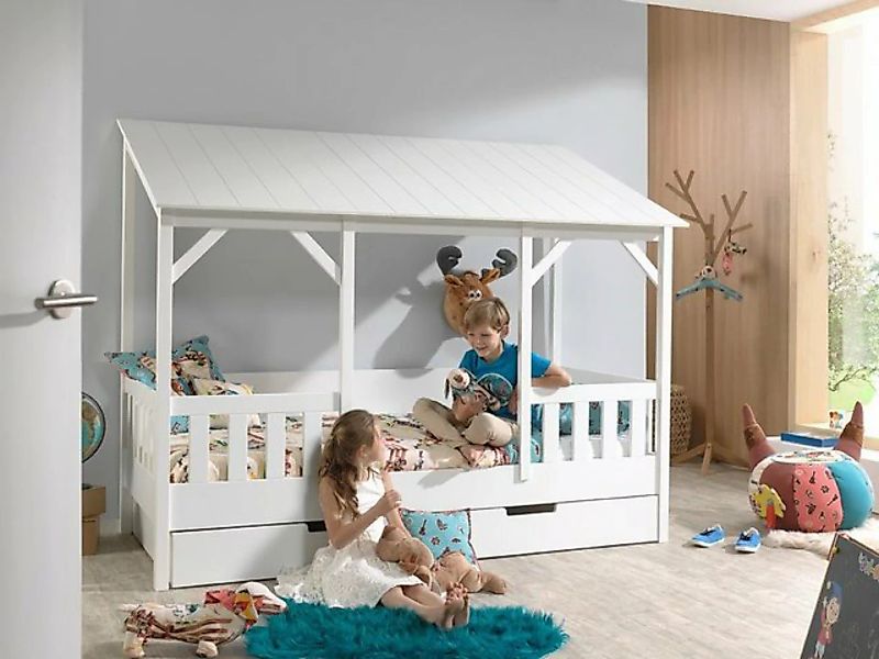 Natur24 Hausbett Bett Hausbett 90x200cm Bettschublade Korpus Weiß lackiert günstig online kaufen