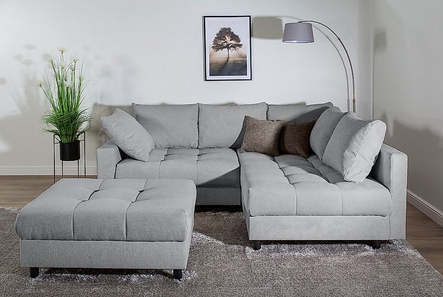 COLLECTION AB Ecksofa Toni L-Form, B: 215 cm, mit Hocker & 2 Zierkissen, Fe günstig online kaufen