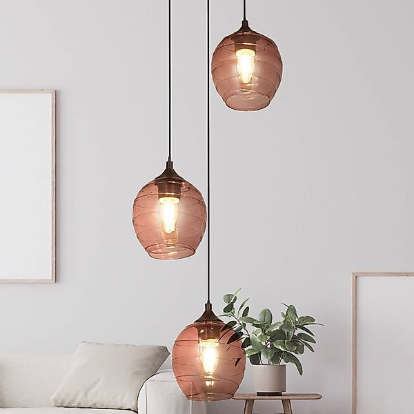 Hängeleuchte Ojay, pflaume/schwarz, Glas, 3-flammig, E27 günstig online kaufen