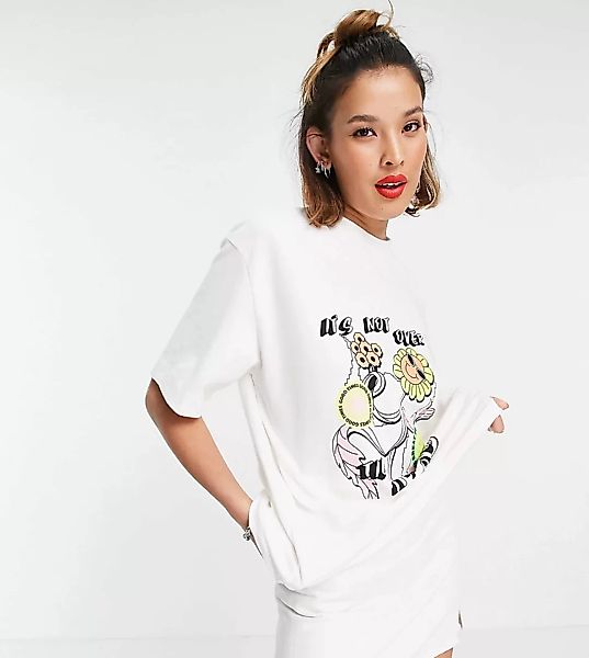 COLLUSION – Pikee-T-Shirt in Ecru mit Cartoon-Grafik-Weiß günstig online kaufen