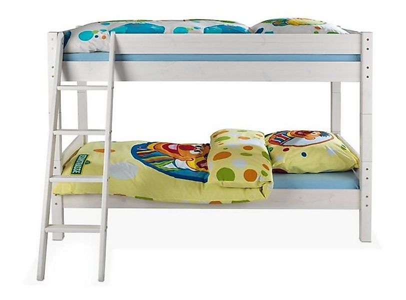 Home4You Etagenbett, Weiß, Kiefernholz massiv, 200 x 90 cm, mit Schrägleite günstig online kaufen