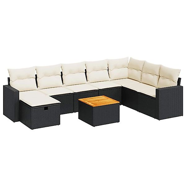 vidaXL 9-Tlg Garten-Sofagarnitur mit Kissen Schwarz Poly Rattan 3325801 günstig online kaufen