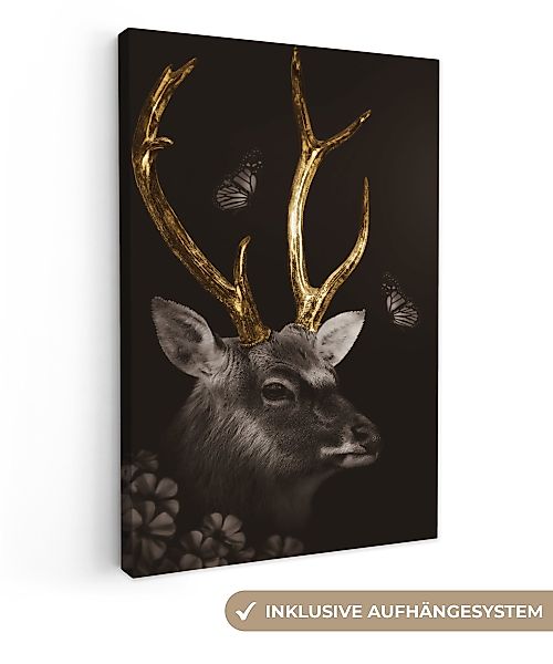 OneMillionCanvasses® Leinwandbild Hirsch - Schmetterling - günstig online kaufen