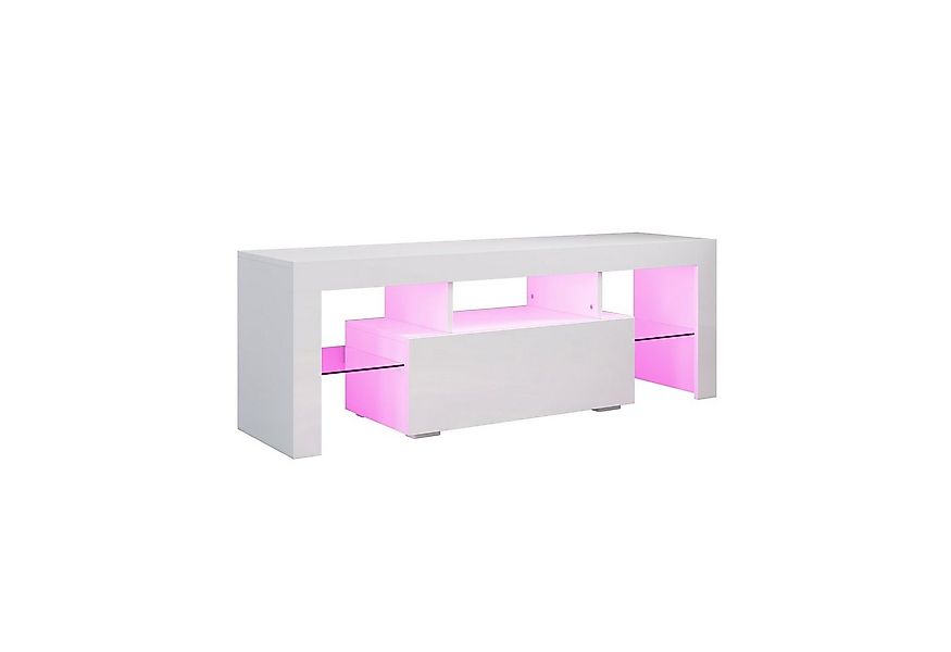SONNI TV-Schrank TV Lowboard mit LED Beleuchtung Weiß Hochglanz 130cm Breit günstig online kaufen