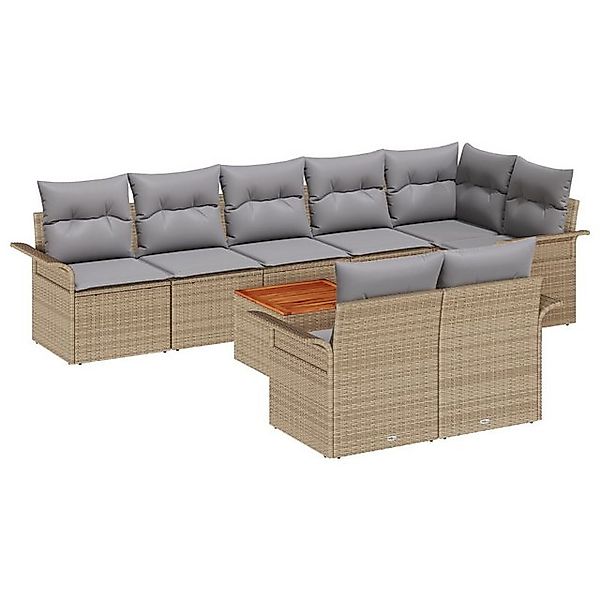 vidaXL Loungesofa 9-tlg. Garten-Sofagarnitur mit Kissen Beige Poly Rattan, günstig online kaufen