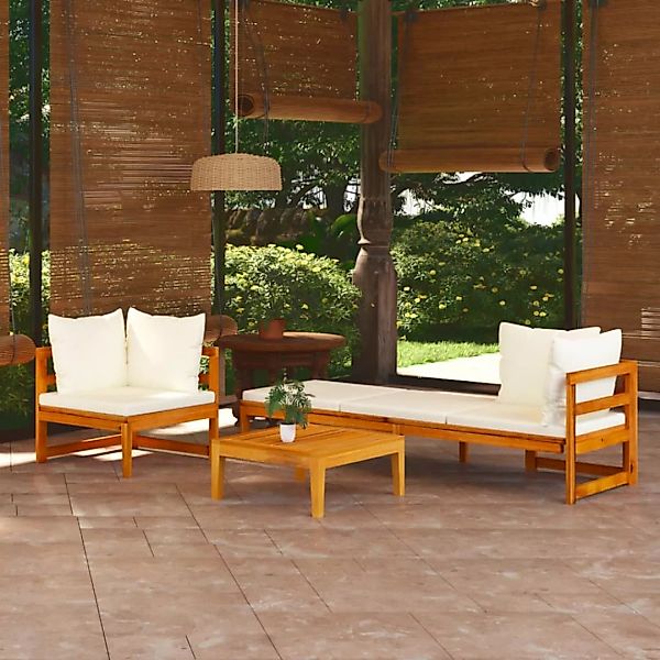 vidaXL Gartenlounge-Set 3-tlg. Garten-Lounge-Set mit Cremeweißen günstig online kaufen