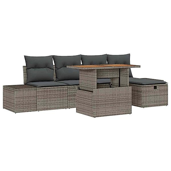 vidaXL Garten-Sofa-Set mit Kissen mit Speicher 6-Tlg Grau Poly Rattan 33600 günstig online kaufen